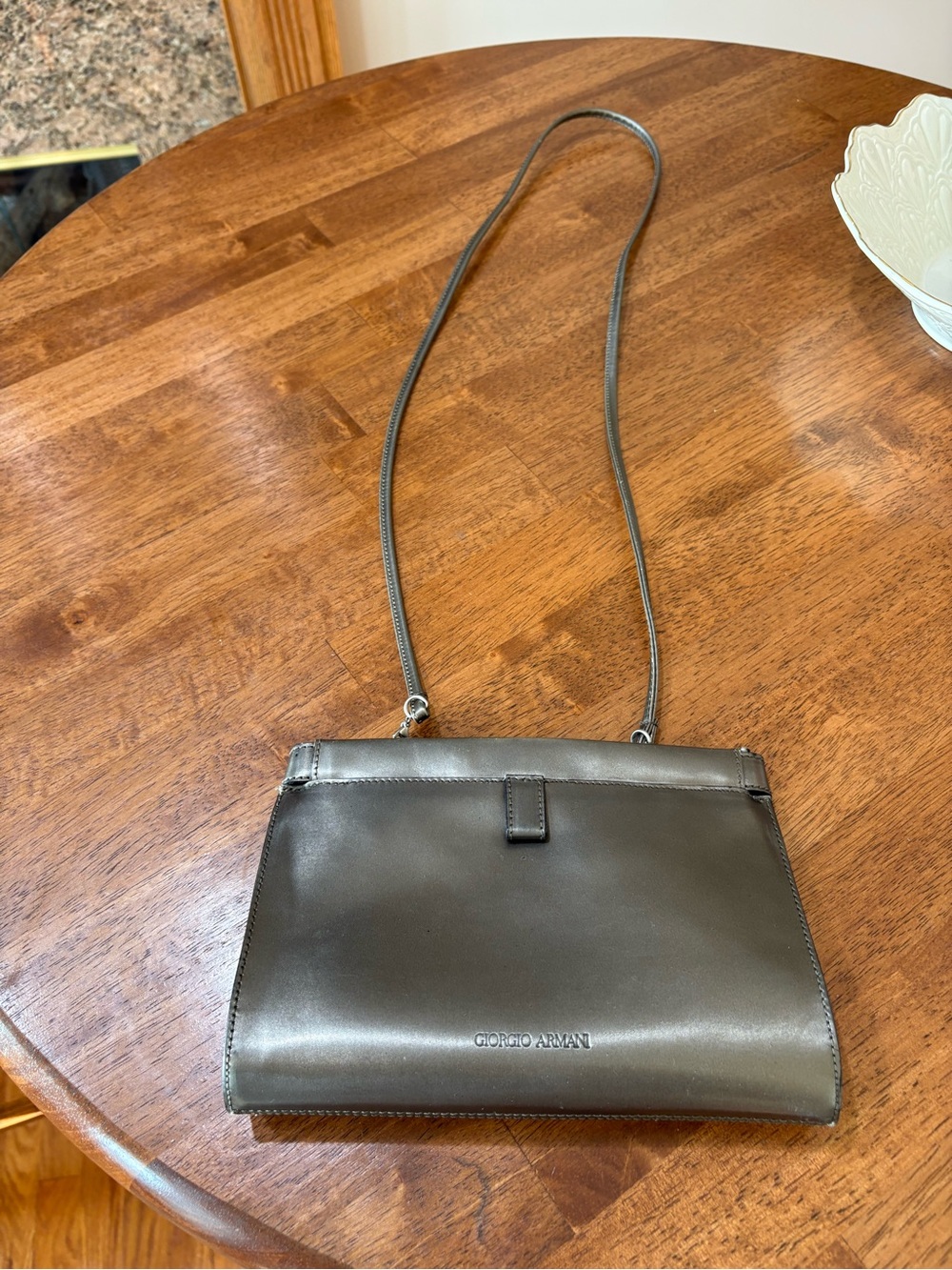 Giorgio Armani Metallic Pewter Leather Crossbody Bag